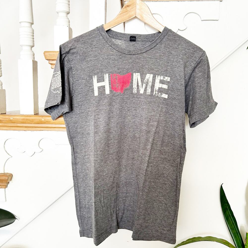 Be Ohio Proud HOME Ohio State Graphic Tee Shirt Gray Tultex Crew Short Sleeve